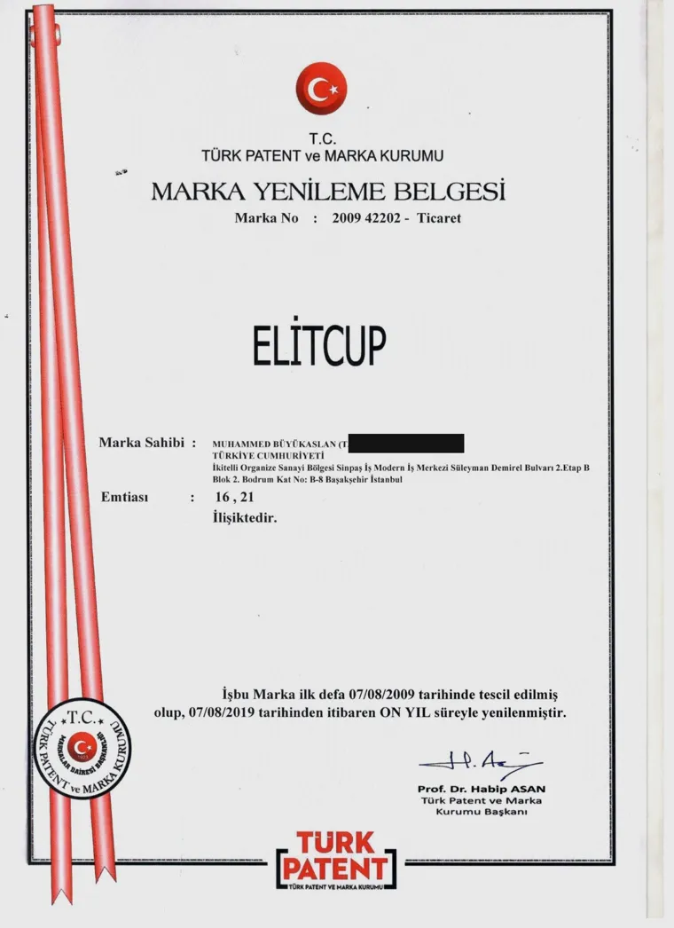 Trademark Registration Certificate — ELİTCUP