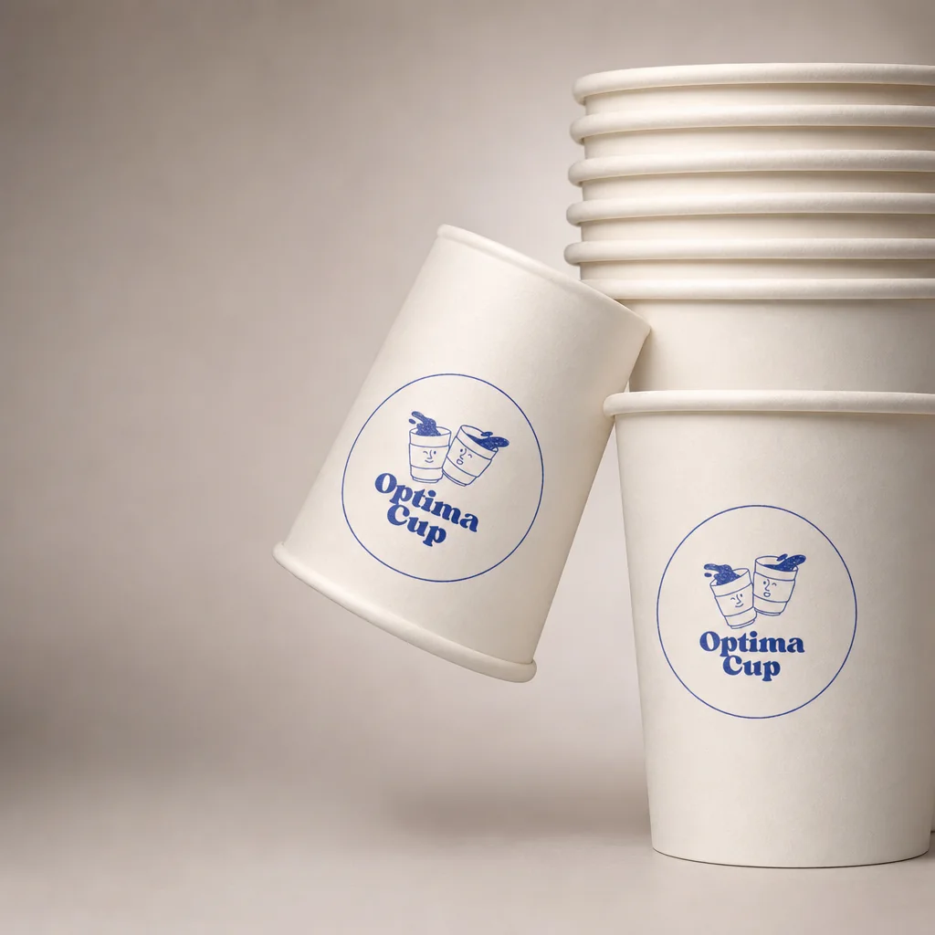 A stack of paper cups printed with your own brand — wholesale straight from the factory