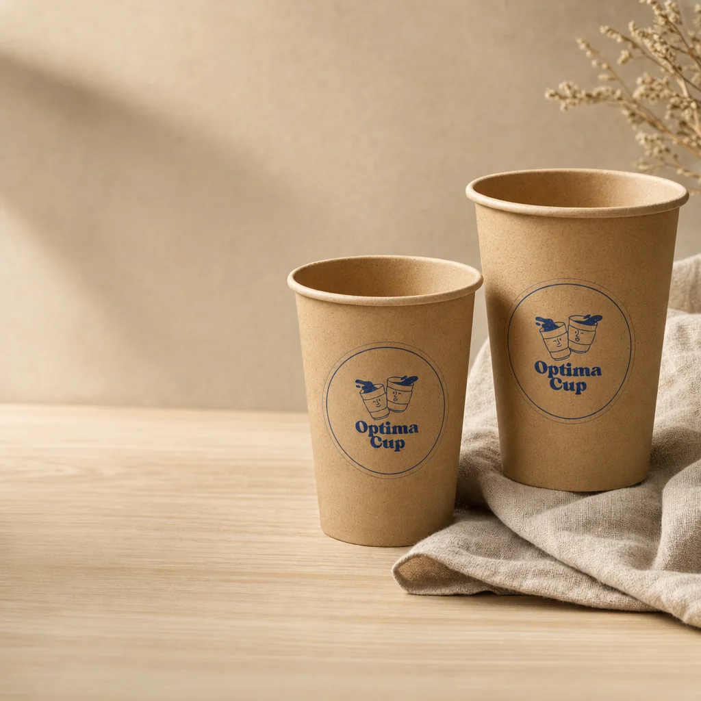 Kraft paper cups with a single-colour logo printed on the body