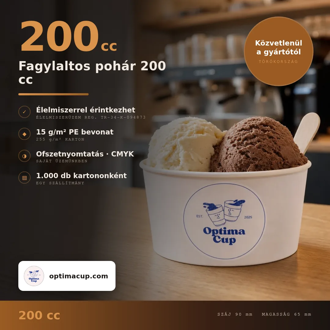 Fagylaltos pohár 200 cc, méretek és kartontartalom — papír élelmiszer-csomagolás a gyártótól, 1 000 db kartononként