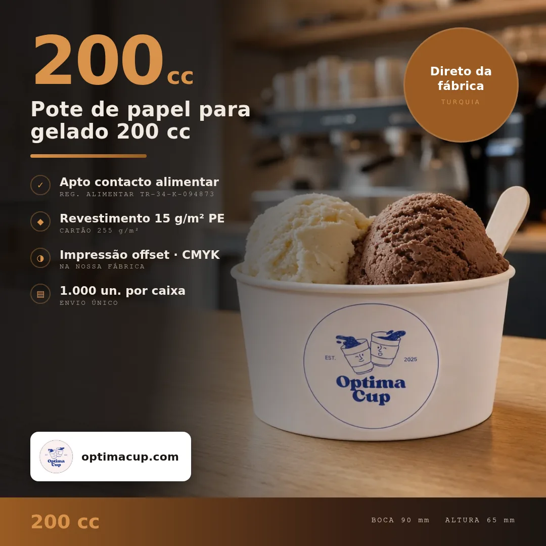 Pote de papel para gelado 200 cc, medidas e unidades por caixa — embalagens de papel direto da fábrica, 1.000 un por caixa