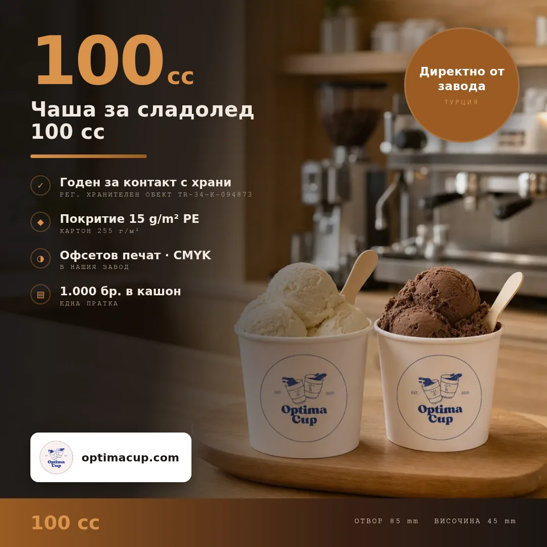 Чаша за сладолед 100 cc, размери и кашон — хартиени опаковки от производител