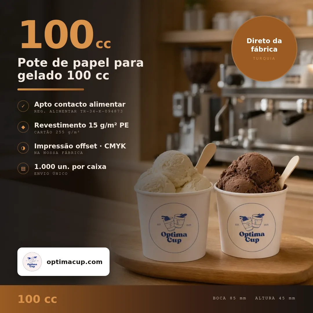 Pote de papel para gelado 100 cc, medidas e unidades por caixa — embalagens de papel direto da fábrica