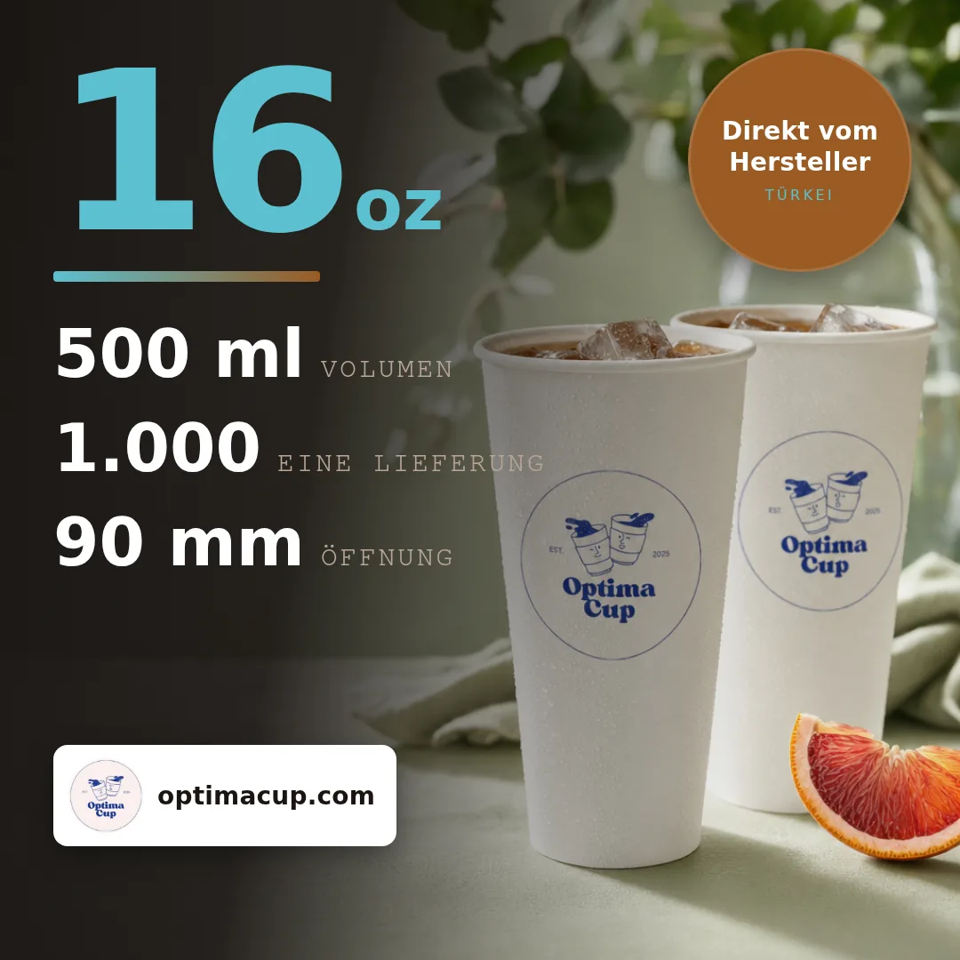 Pappbecher für Kaltgetränke 500 ml (16 oz), Maße und Kartoninhalt — Pappbecher direkt vom Hersteller, 1.000 Stück pro Karton