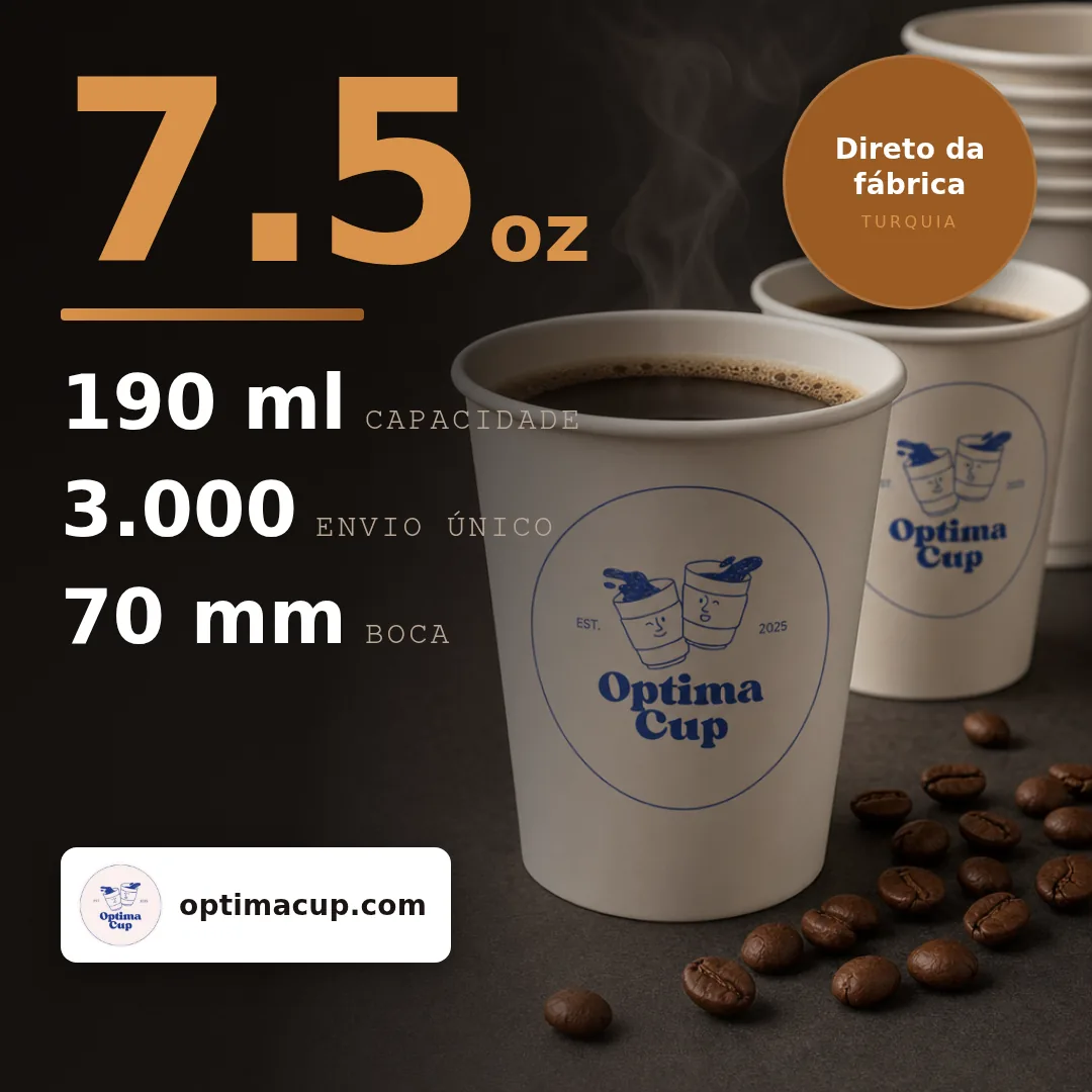 Copo de papel parede simples 190 ml (7.5 oz), medidas e unidades por caixa — copos descartáveis direto da fábrica, 3.000 un por caixa