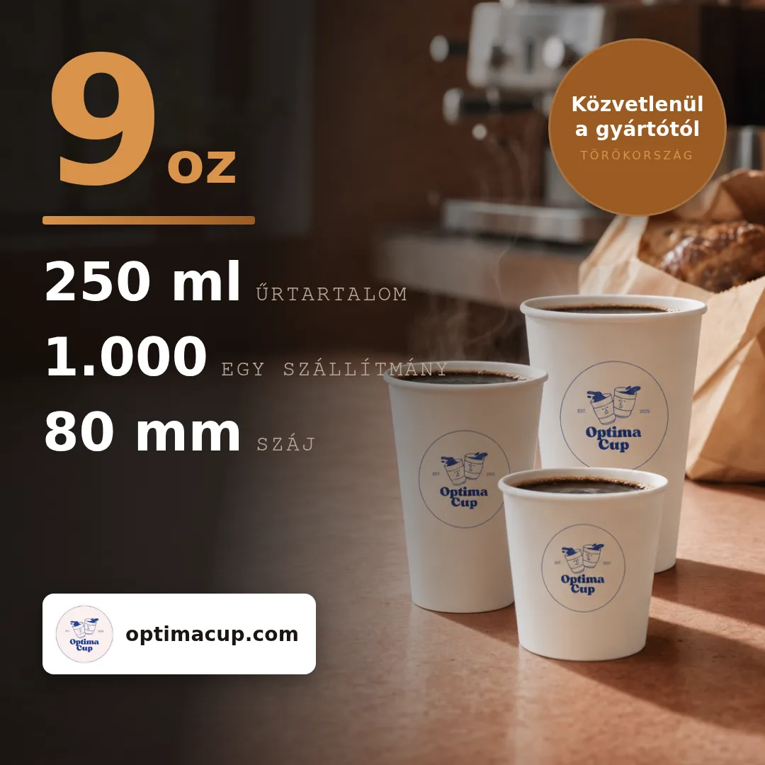 Egyfalú papírpohár 250 ml (9 oz), méretek és kartontartalom — papírpohár közvetlenül a gyártótól, 1 000 db kartononként