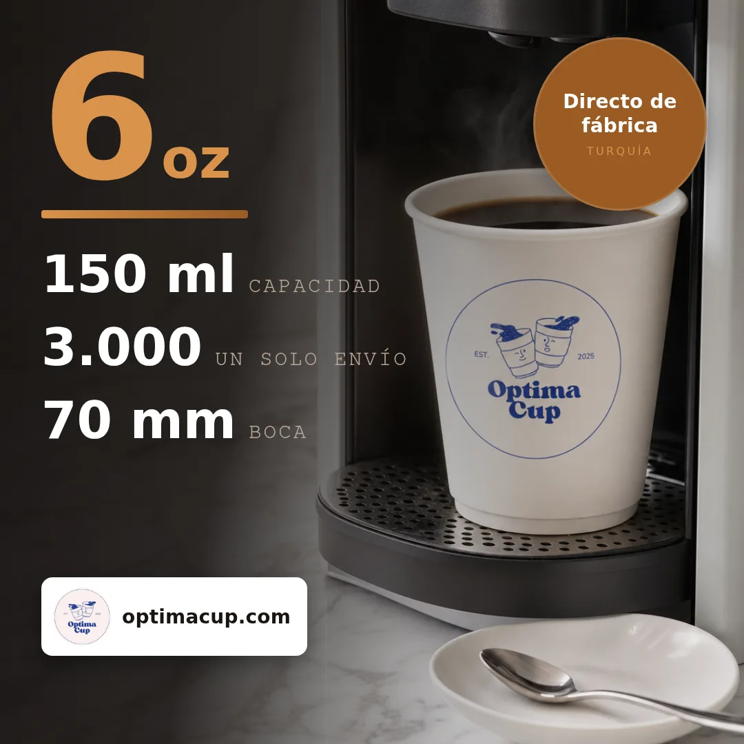 Vaso de papel para vending 150 ml (6 oz), medidas y unidades por caja — vasos de papel al por mayor de fábrica, 3.000 uds por caja