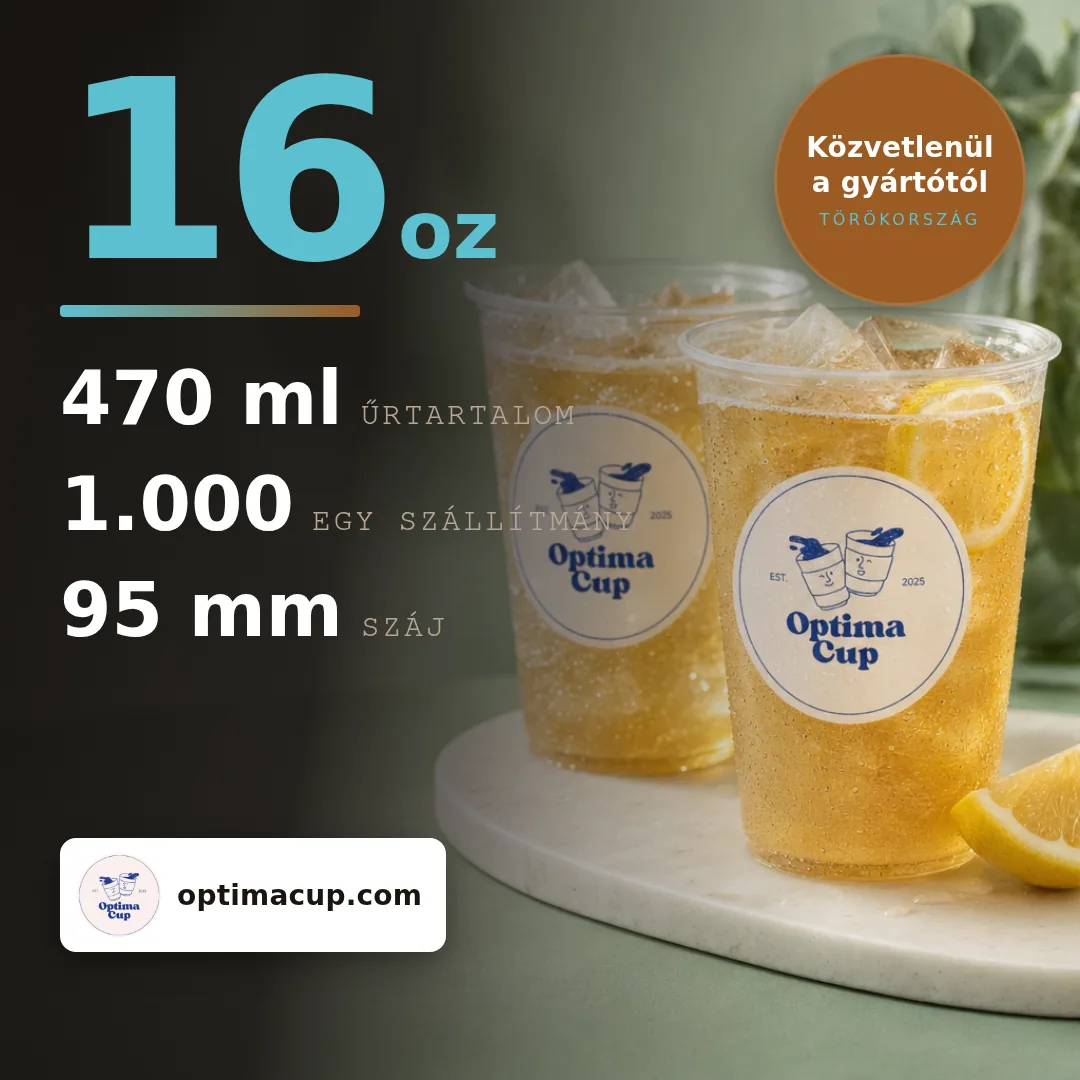 PET pohár kupolás fedéllel 470 ml, méretek és kartontartalom — PET pohár, beszállított termék, 1 000 db kartononként