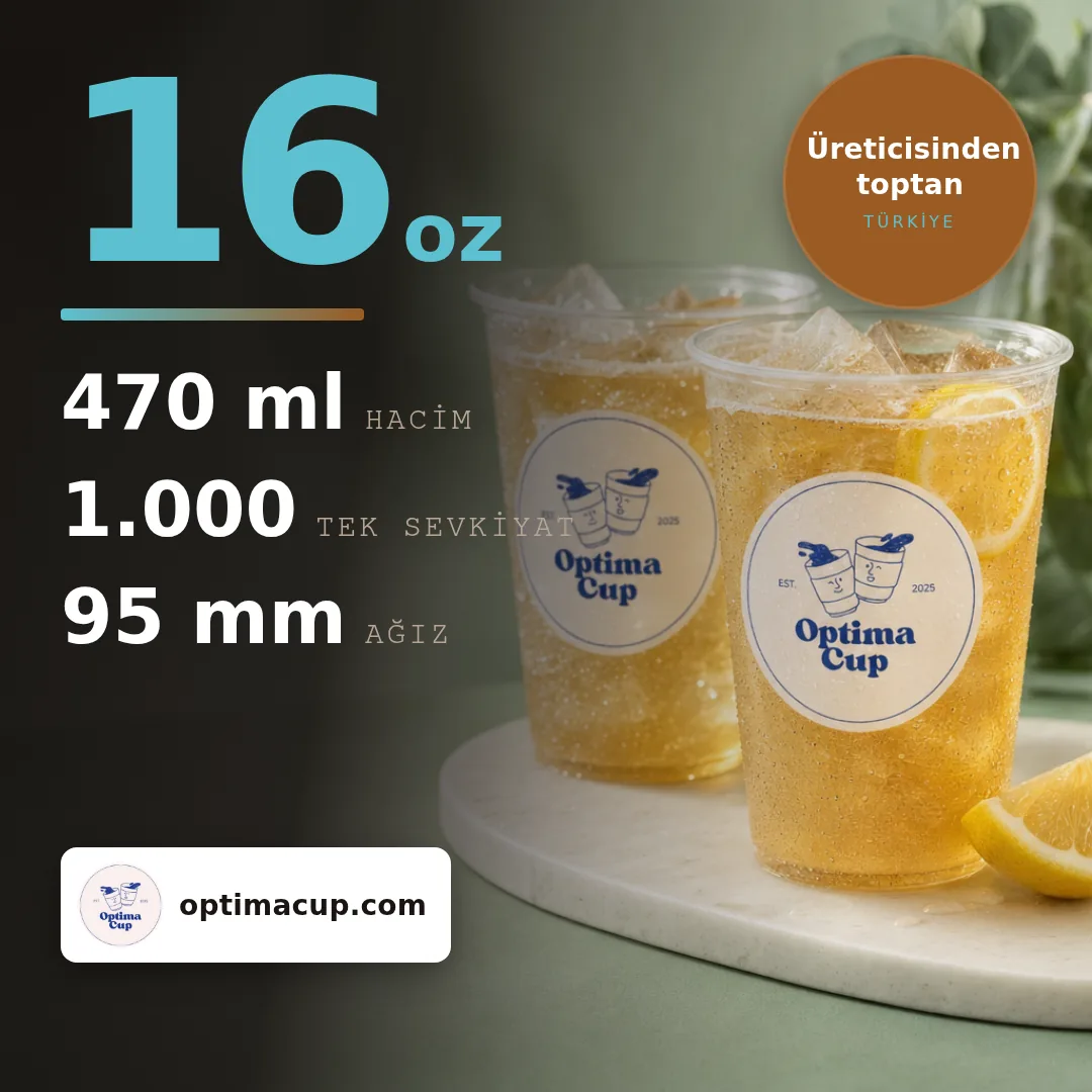 Kubbe kapaklı PET bardak 470 ml, ölçü ve koli bilgisi — PET bardak tedarik ürünü, toptan, kolide 1.000 adet