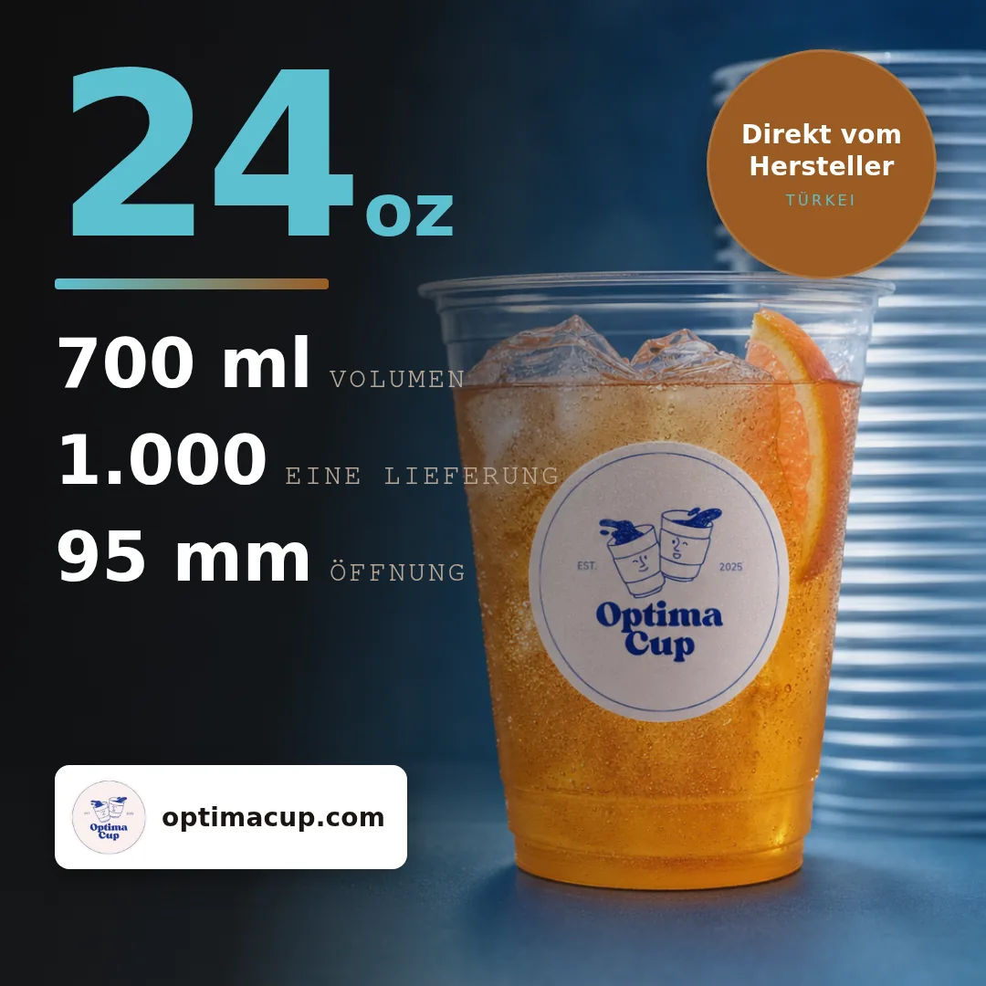 PET-Kaltbecher mit Kuppeldeckel 700 ml, Maße und Kartoninhalt — PET-Becher als Zuliefer-Artikel, 1.000 Stück pro Karton