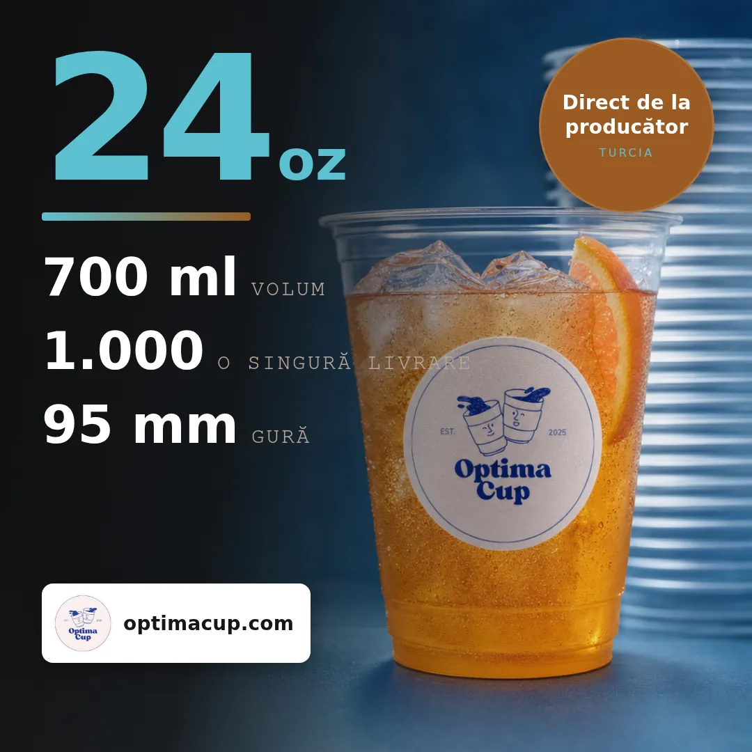 Pahar PET cu capac domo 700 ml, dimensiuni și bax — pahare PET, produs furnizat, 1.000 buc/bax
