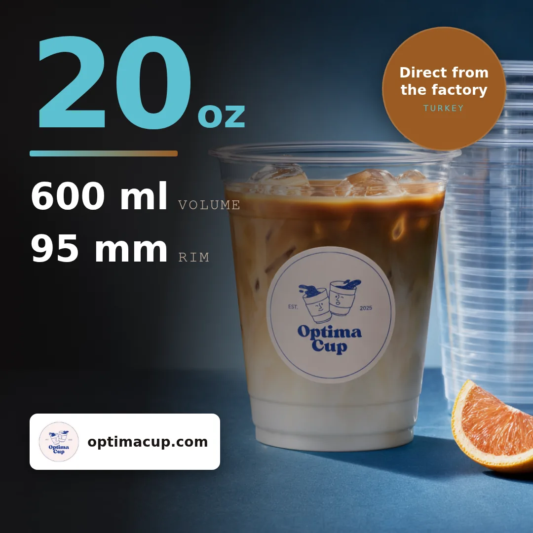 PET cup 600 ml (20 oz), size and case data — wholesale PET cups, supplied item shipped from Turkey