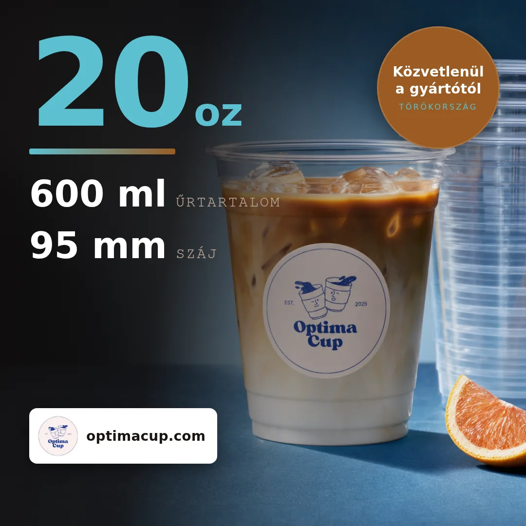 PET pohár 600 ml (20 oz), méretek és kartontartalom — PET pohár, beszállított termék