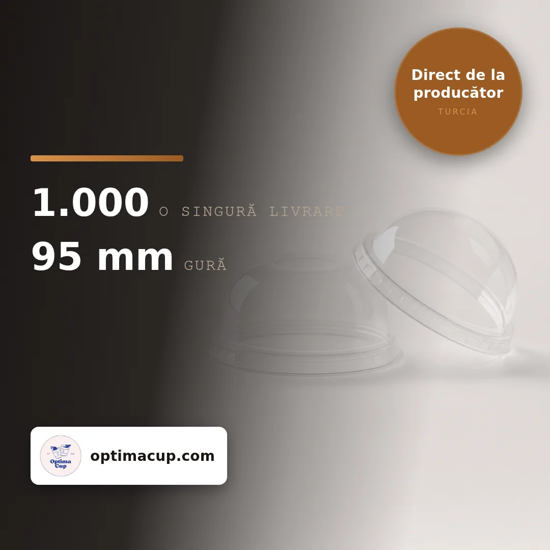 Capac domo PET 95 mm — fără orificiu, dimensiuni și bax — capace pahare direct de la producător, 1.000 buc/bax