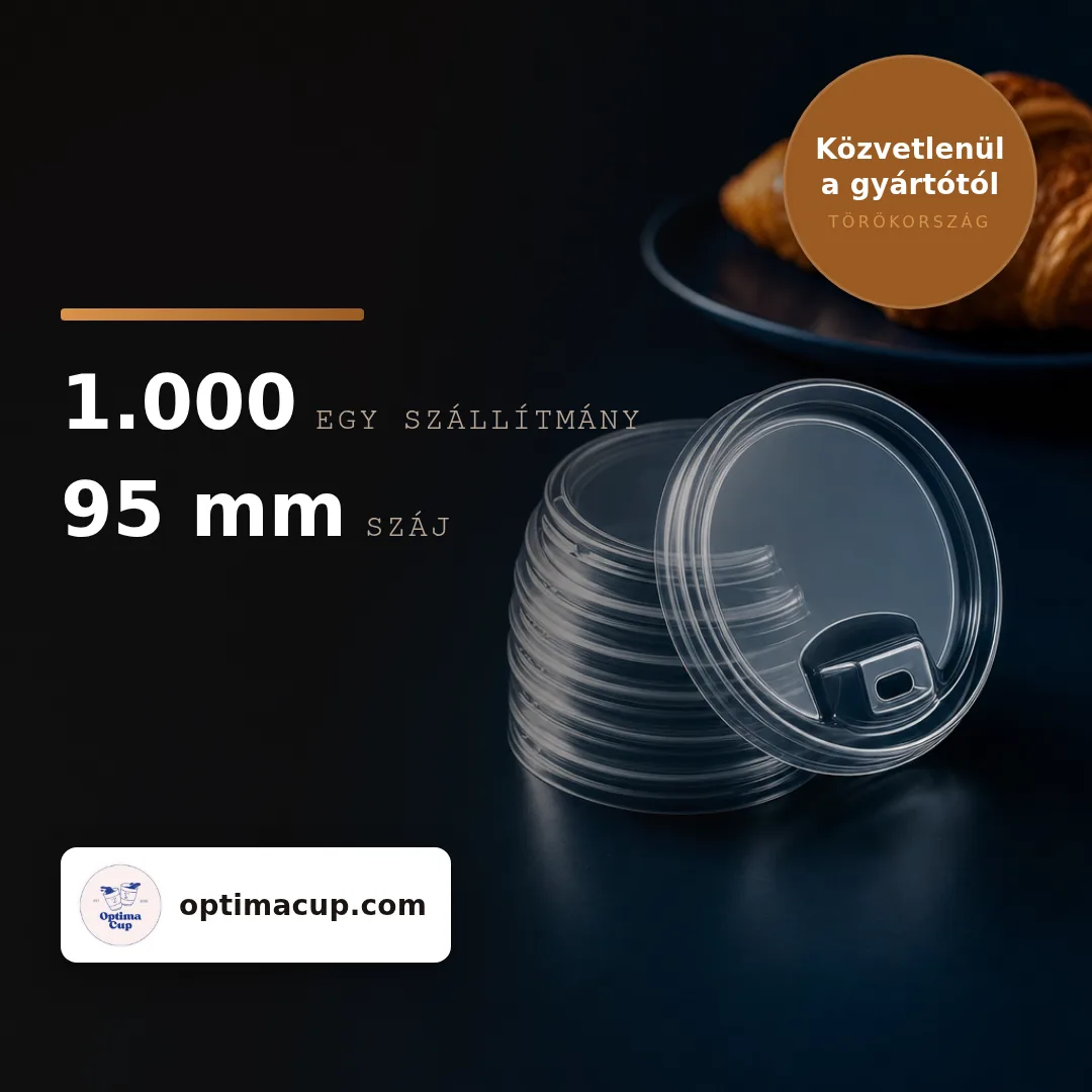 PET ivófedél 95 mm — szívószál nélkül, méretek és kartontartalom — pohárfedél közvetlenül a gyártótól, 1 000 db kartononként