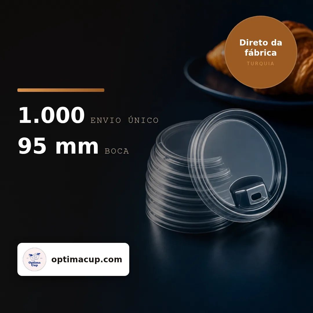 Tampa PET para beber 95 mm — sem palhinha, medidas e unidades por caixa — tampas para copos direto da fábrica, 1.000 un por caixa