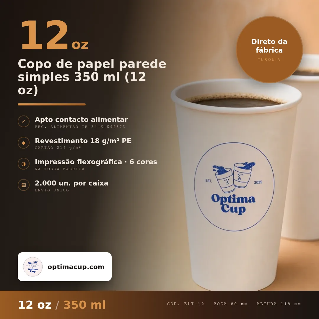 Copo de papel parede simples 350 ml (12 oz), medidas e unidades por caixa — copos descartáveis direto da fábrica, 2.000 un por caixa