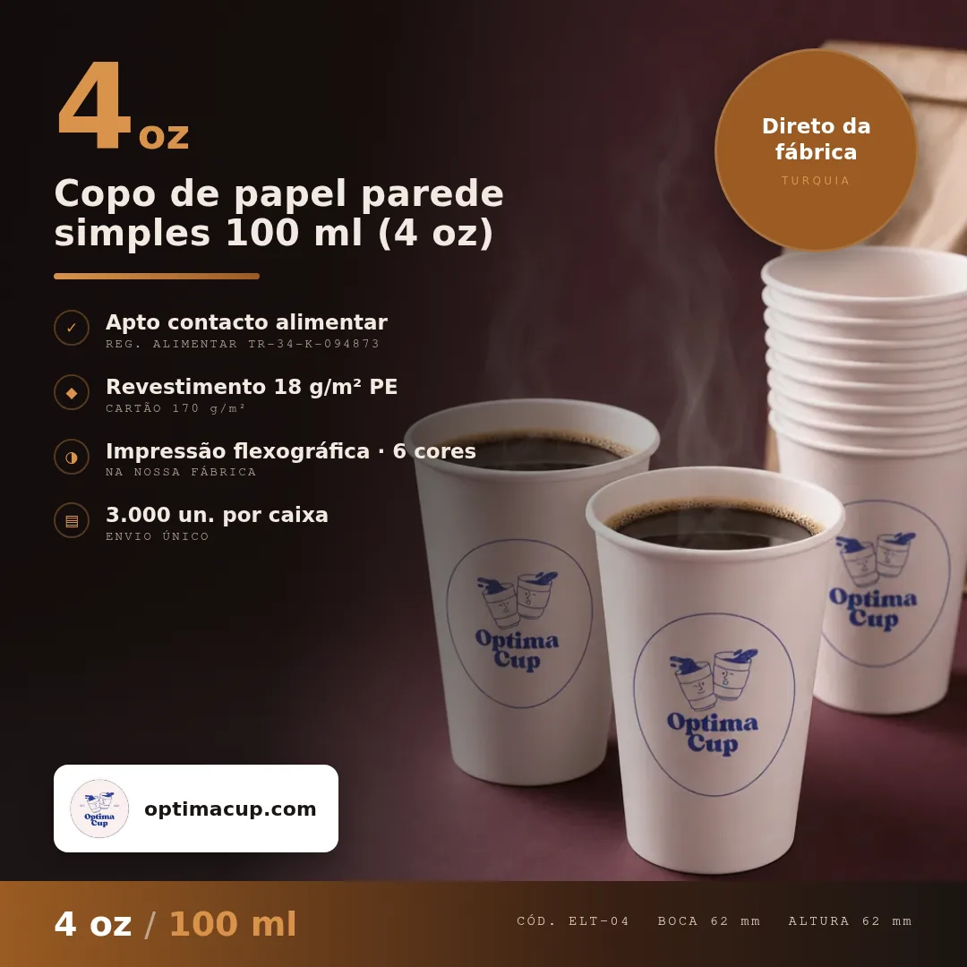 Copo de papel parede simples 100 ml (4 oz), medidas e unidades por caixa — copos descartáveis direto da fábrica, 2.000-3.000 un por caixa