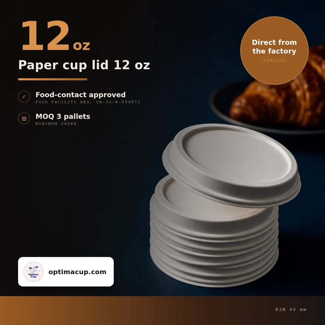Paper cup lid 12 oz, size and case data — wholesale cup lids direct from the manufacturer in Turkey