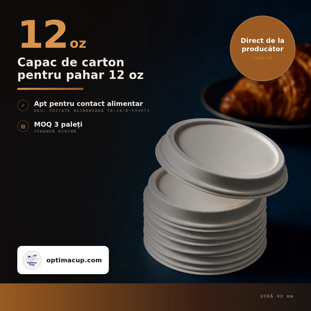 Capac de carton pentru pahar 12 oz, dimensiuni și bax — capace pahare direct de la producător