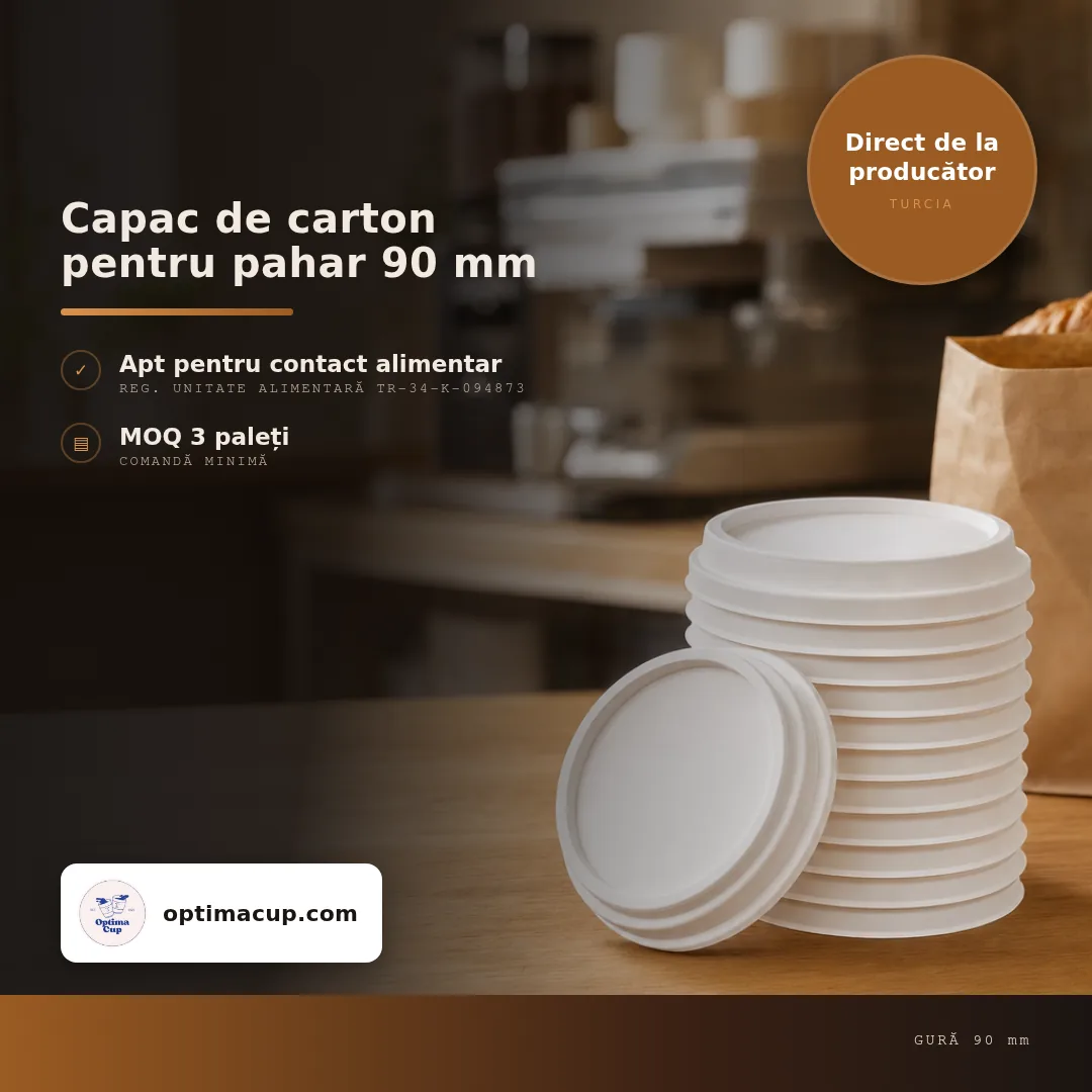 Capac de carton pentru pahar 90 mm, dimensiuni și bax — capace pahare direct de la producător