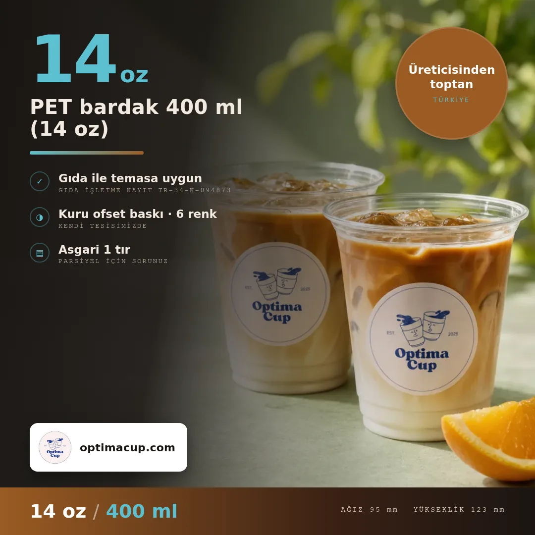 PET bardak 400 ml (14 oz), ölçü ve koli bilgisi — PET bardak tedarik ürünü, toptan