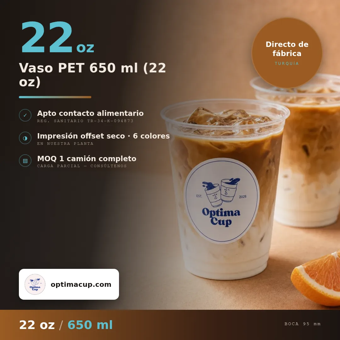 Vaso PET 650 ml (22 oz), medidas y unidades por caja — vasos PET al por mayor, producto suministrado
