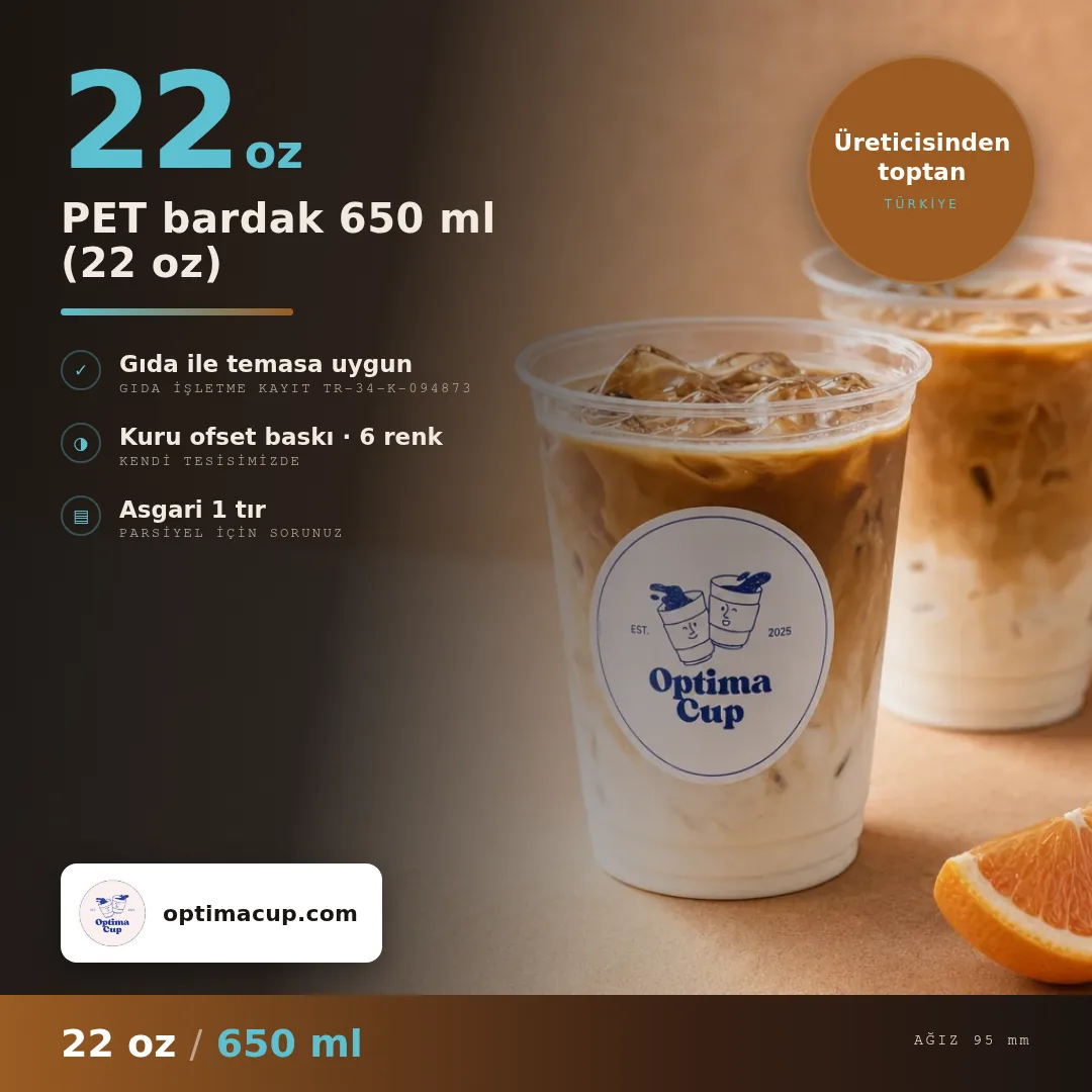 PET bardak 650 ml (22 oz), ölçü ve koli bilgisi — PET bardak tedarik ürünü, toptan