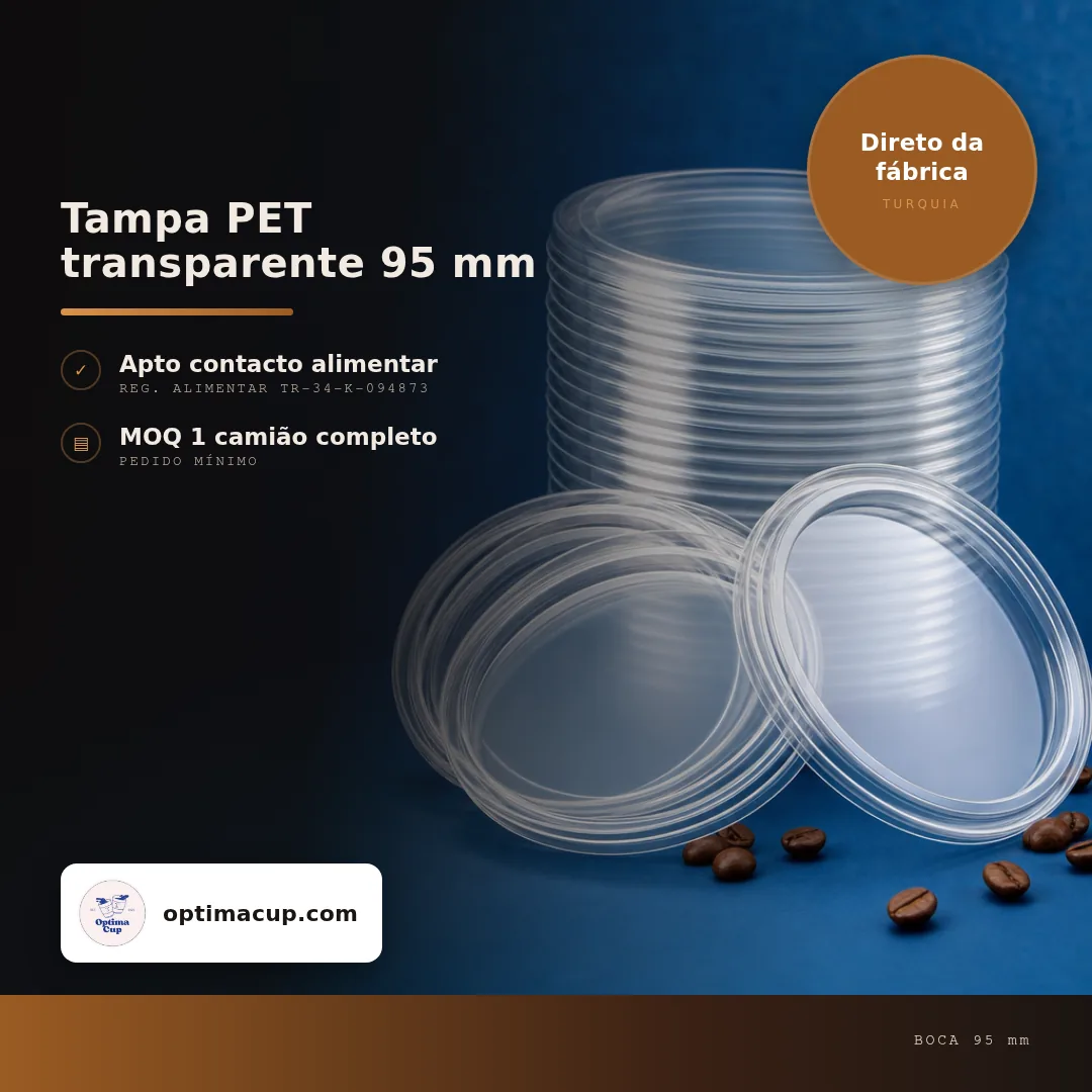 Tampa PET transparente 95 mm, medidas e unidades por caixa — tampas para copos direto da fábrica