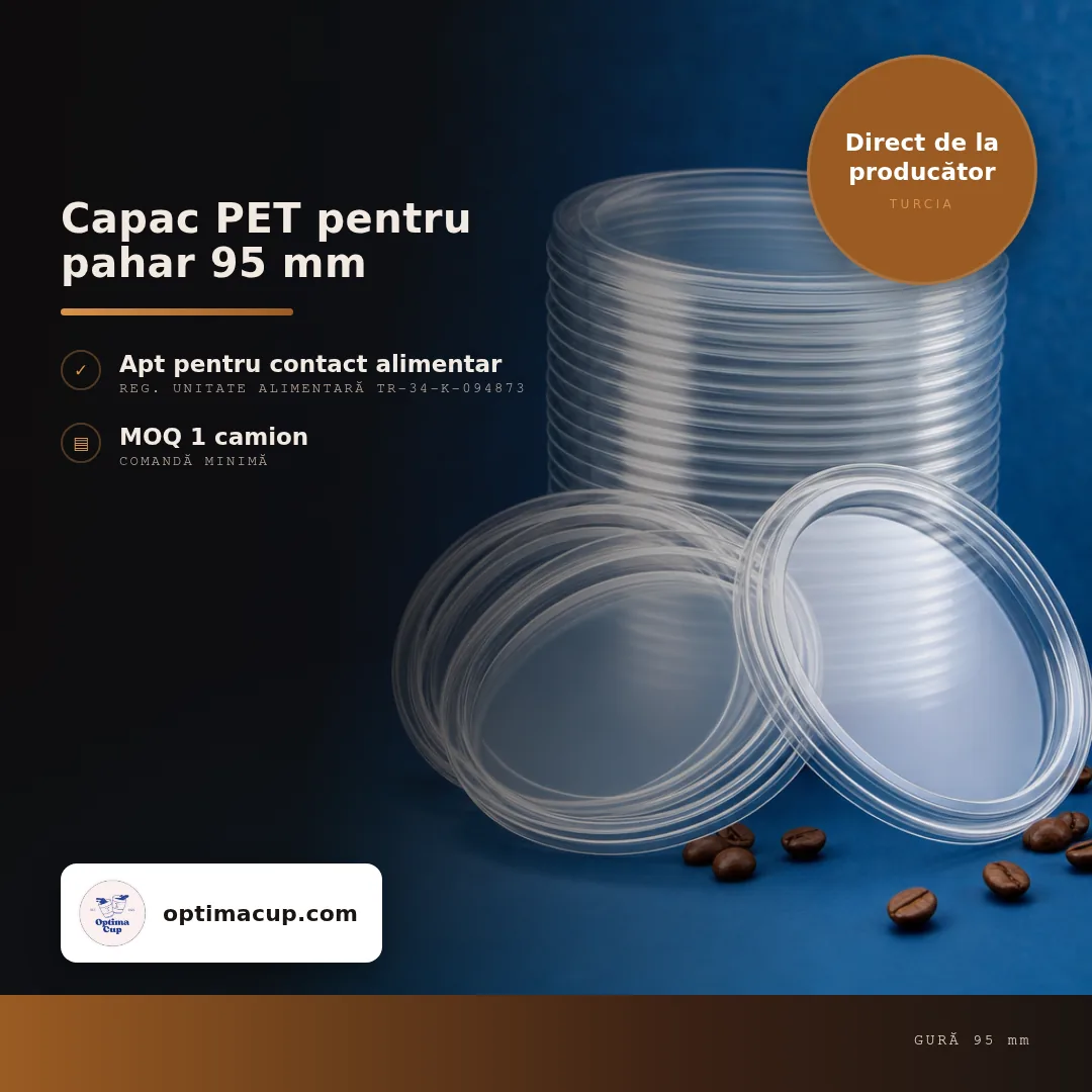 Capac PET pentru pahar 95 mm, dimensiuni și bax — capace pahare direct de la producător