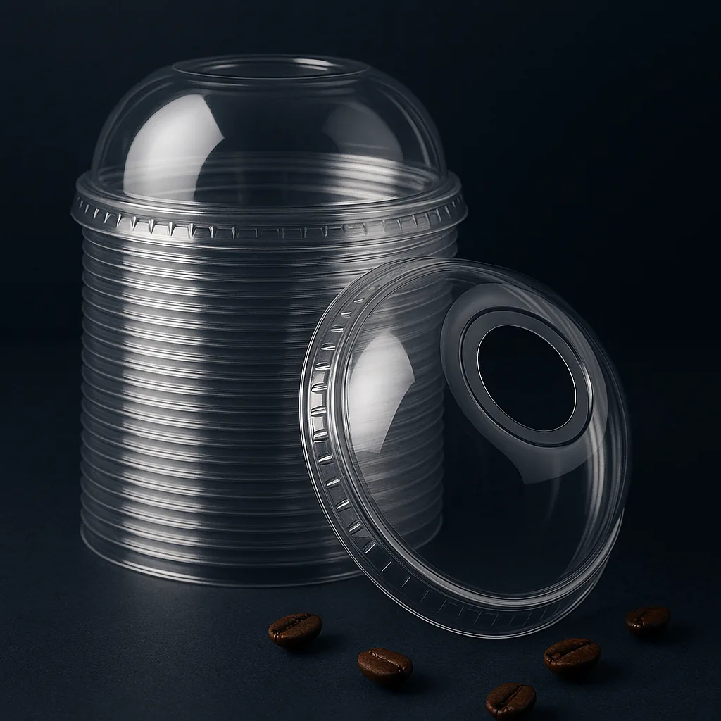 PET dome lid 95 mm — straw hole