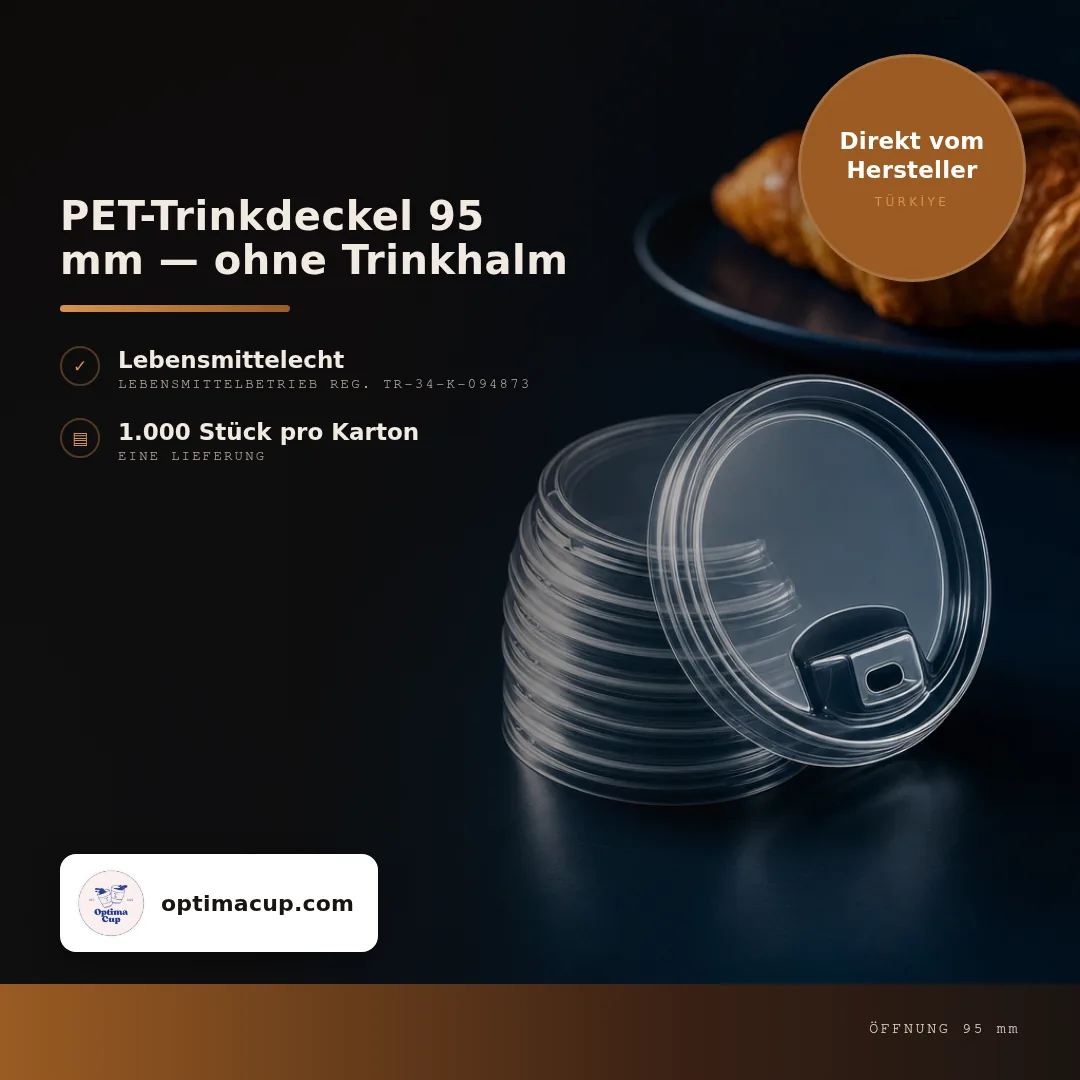 PET-Trinkdeckel 95 mm — ohne Trinkhalm, Maße und Kartoninhalt — Becherdeckel direkt vom Hersteller, 1.000 Stück pro Karton