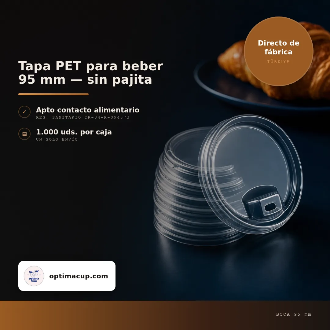 Tapa PET para beber 95 mm — sin pajita, medidas y unidades por caja — tapas para vasos al por mayor de fábrica, 1.000 uds por caja