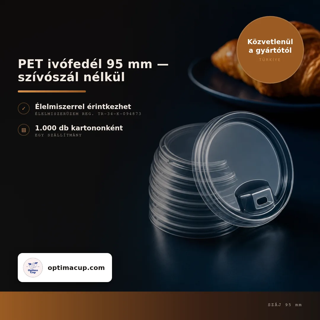 PET ivófedél 95 mm — szívószál nélkül, méretek és kartontartalom — pohárfedél közvetlenül a gyártótól, 1 000 db kartononként