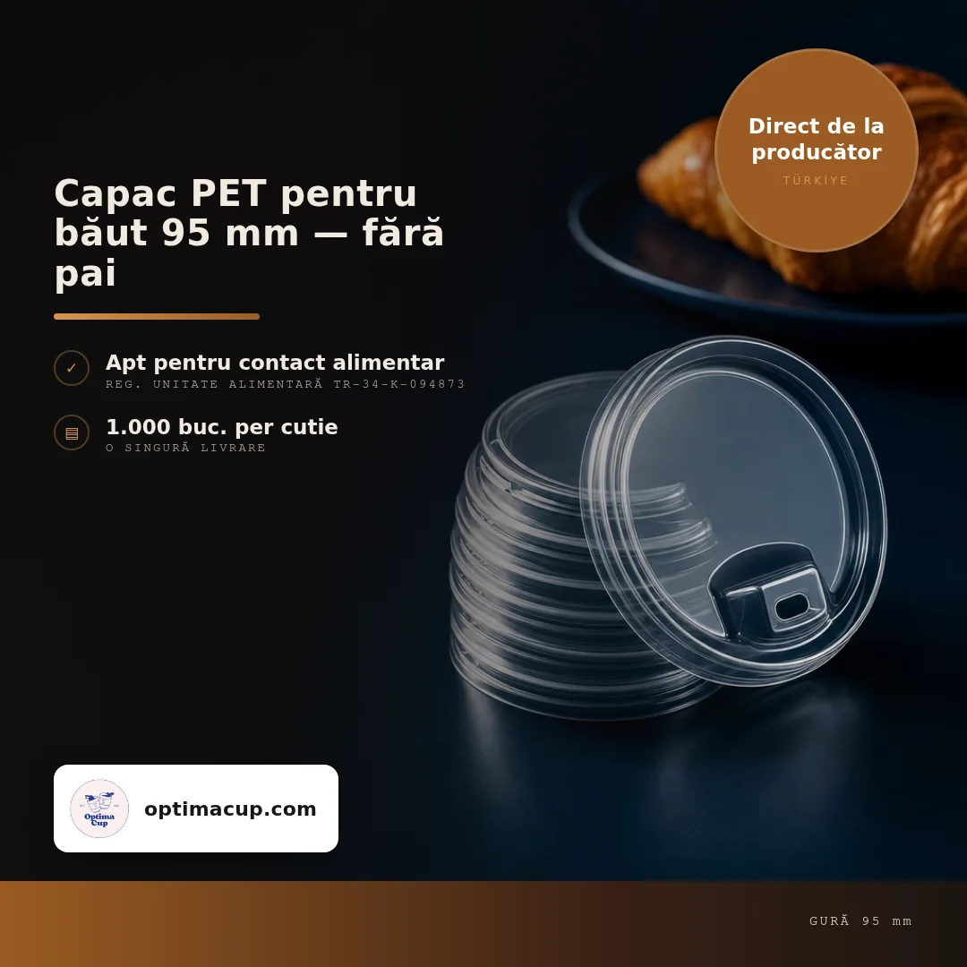 Capac PET pentru băut 95 mm — fără pai, dimensiuni și bax — capace pahare direct de la producător, 1.000 buc/bax